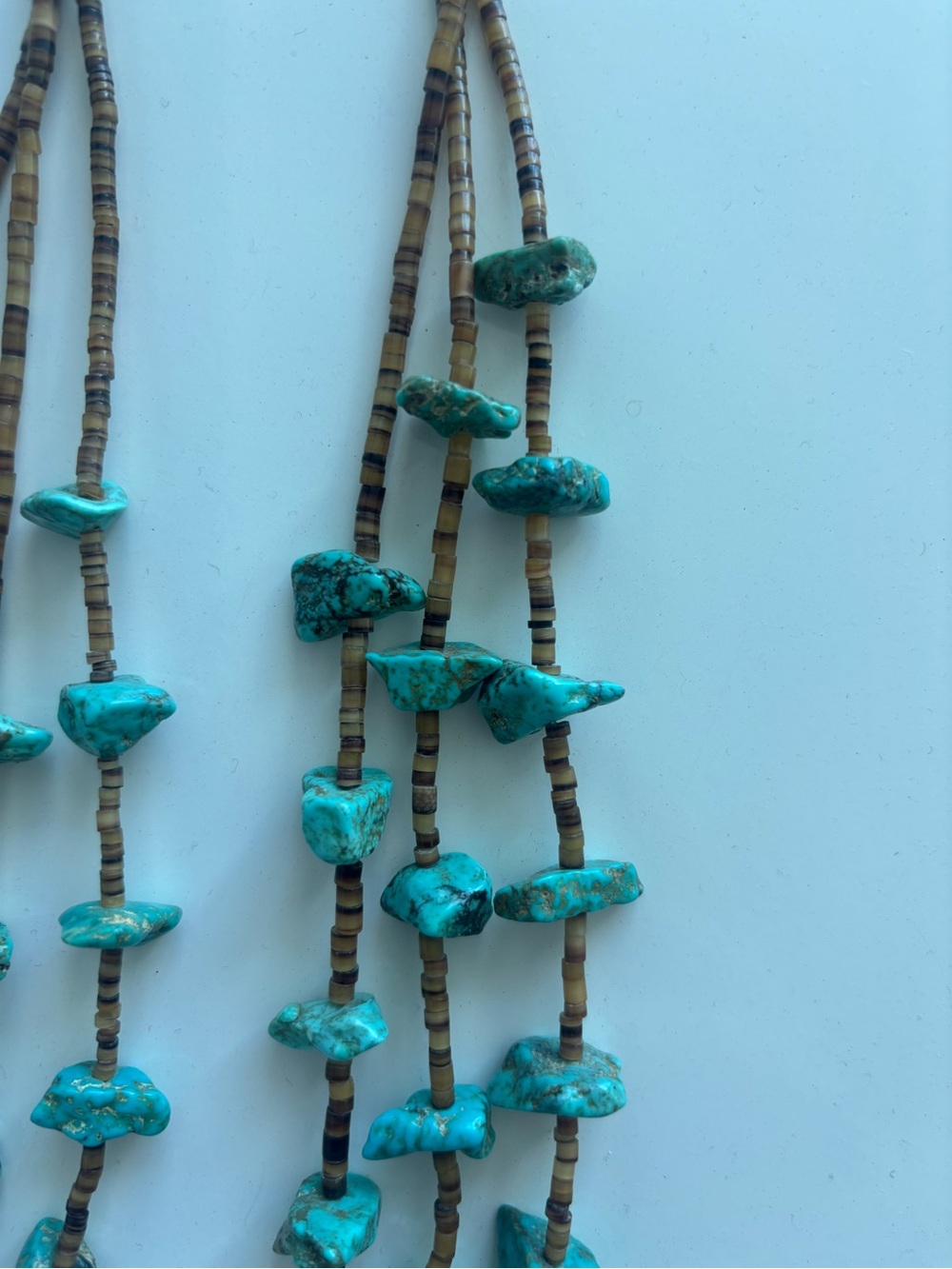 Vintage Native American 3 Strand Turquoise Nugget Heishi Necklace 32” - Picture 8 of 11